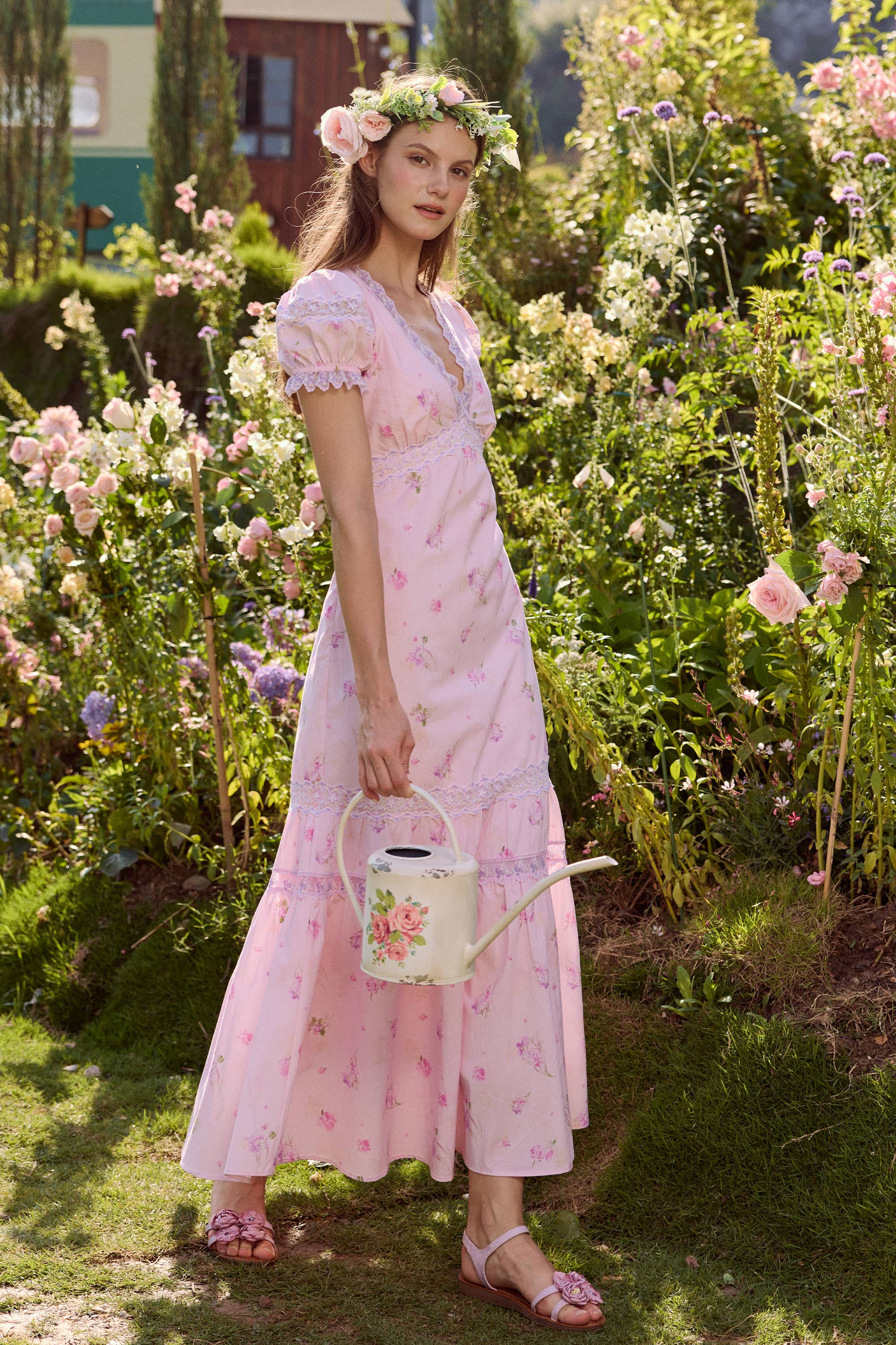 Ophelia V-neck Cotton Embroidery Lace Midi Dress