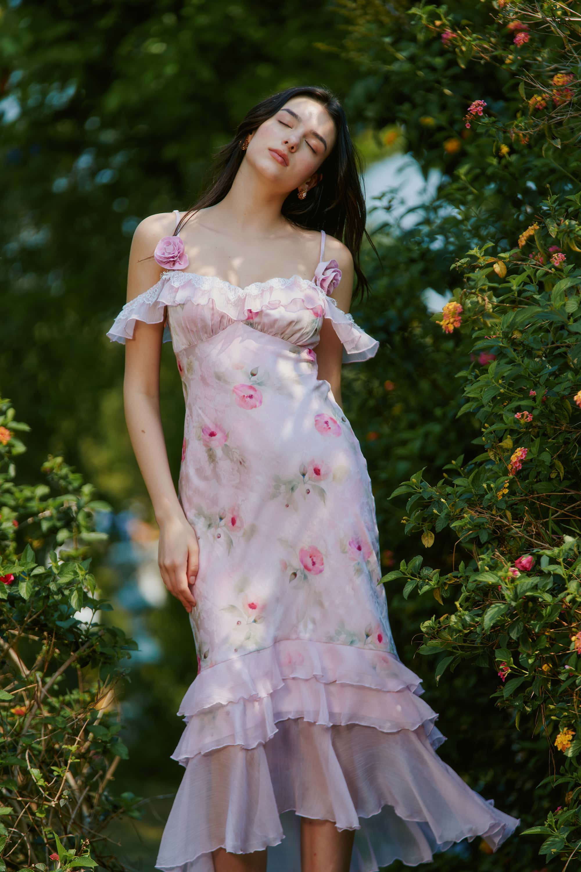 Corinne Jacquard Satin Floral Slip Midi Dress