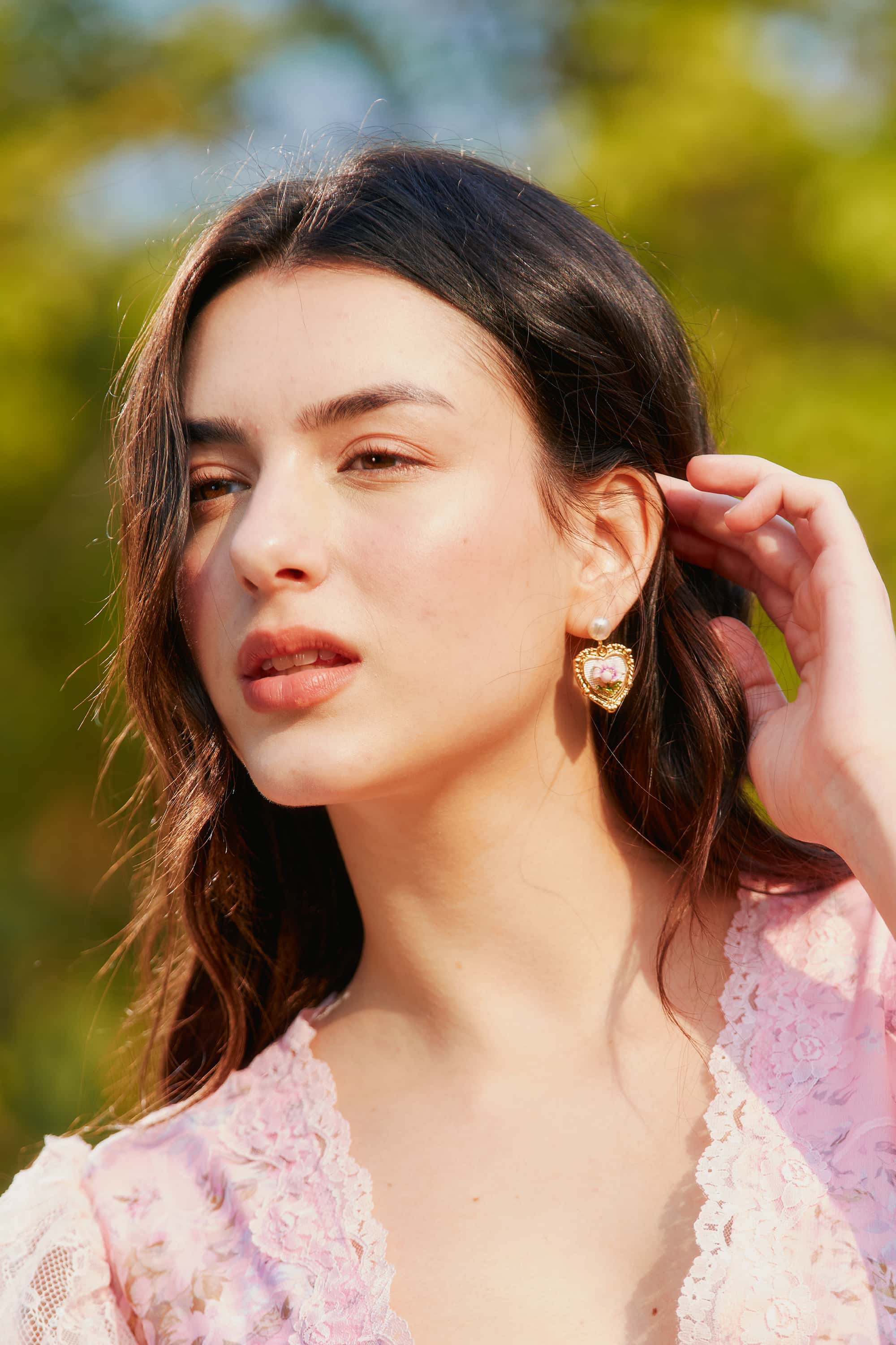 Vintage Enamel Painted Heart Earrings