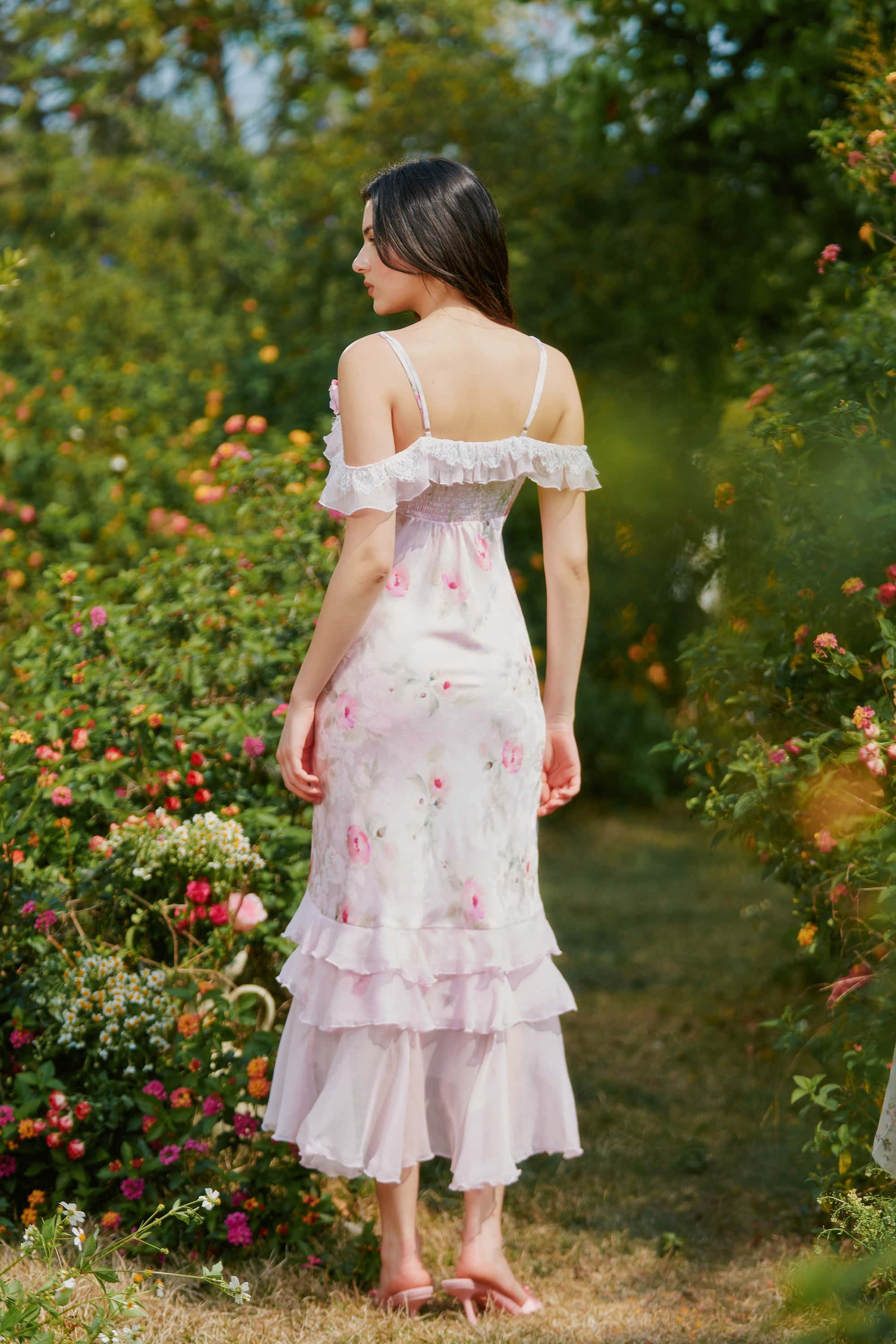 Corinne Jacquard Satin Floral Slip Midi Dress