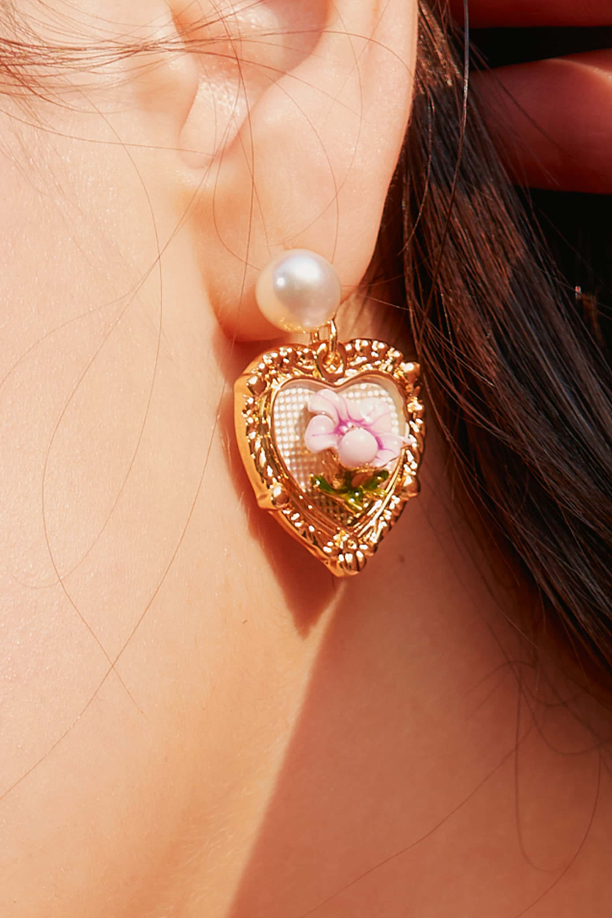 Vintage Enamel Painted Heart Earrings