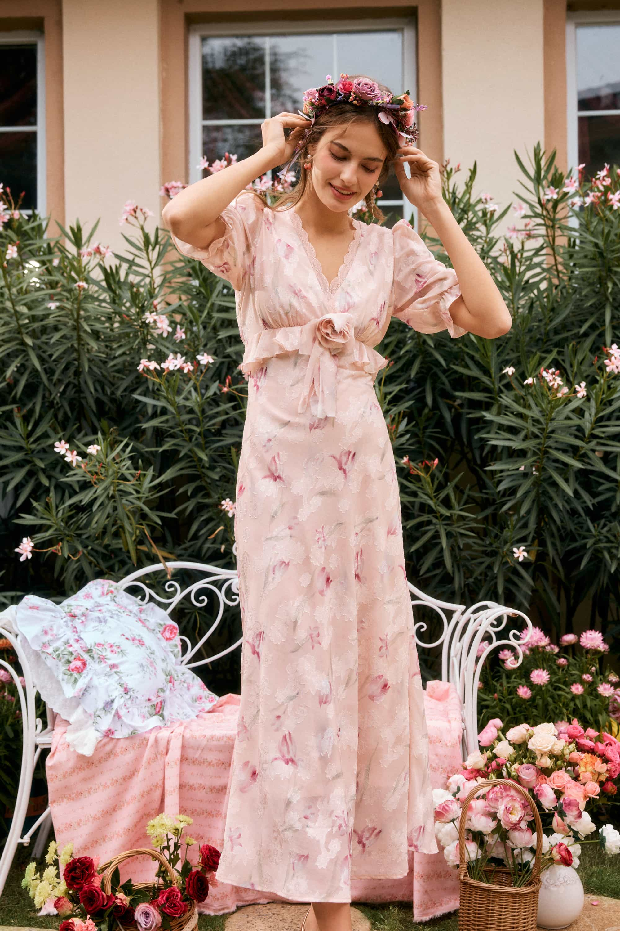 Archie Chiffon High Waist Maxi Dress in Pink