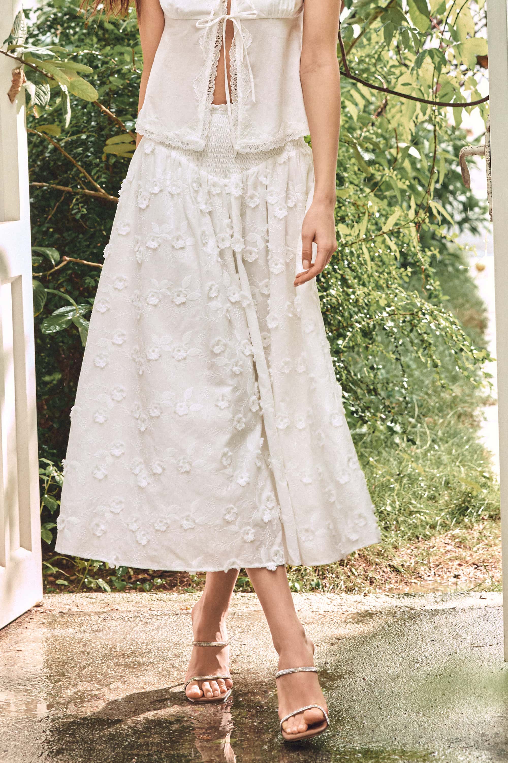 Callie Flower High-waisted Midi Skirt