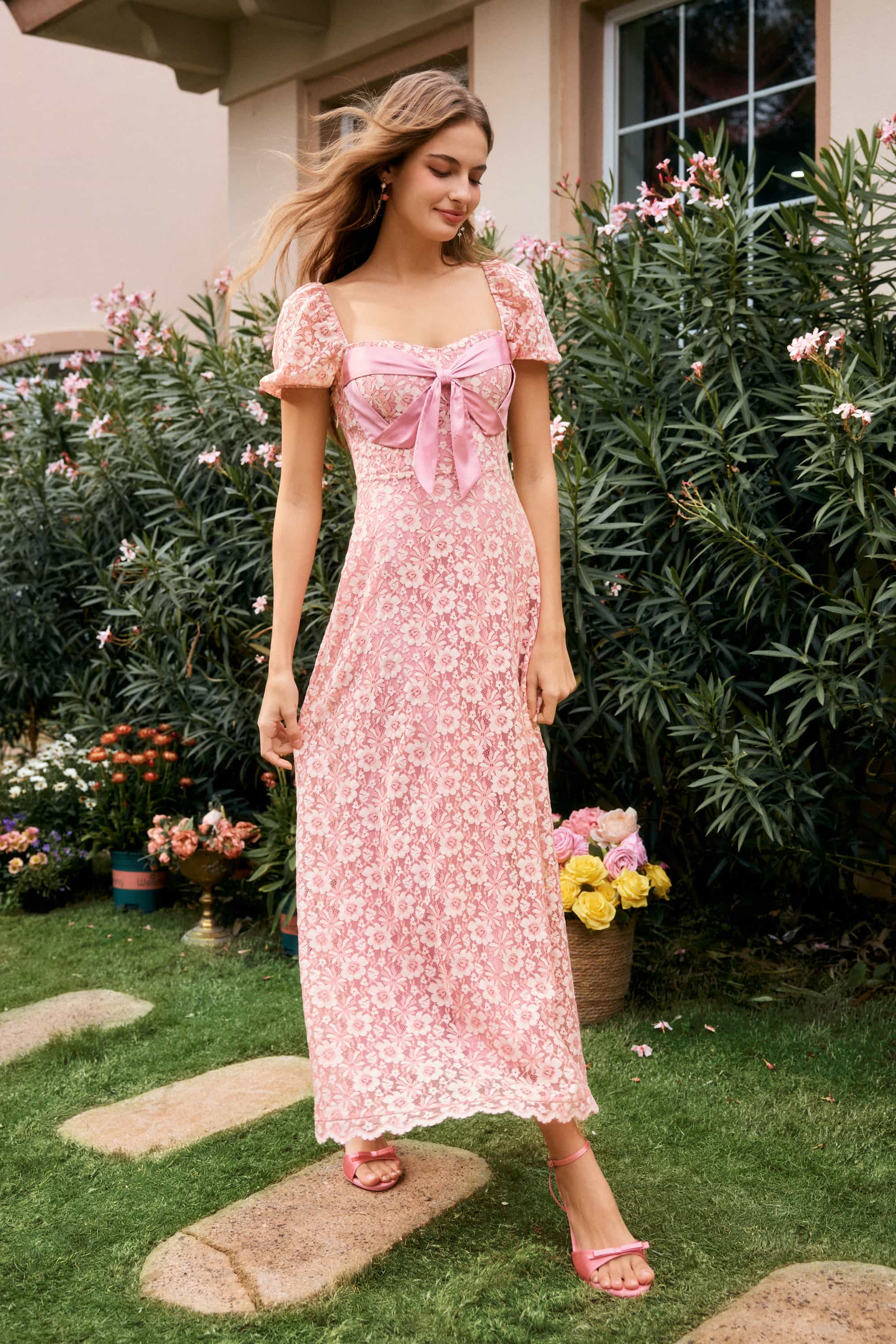 Jayden Pink Lace Maxi Dress