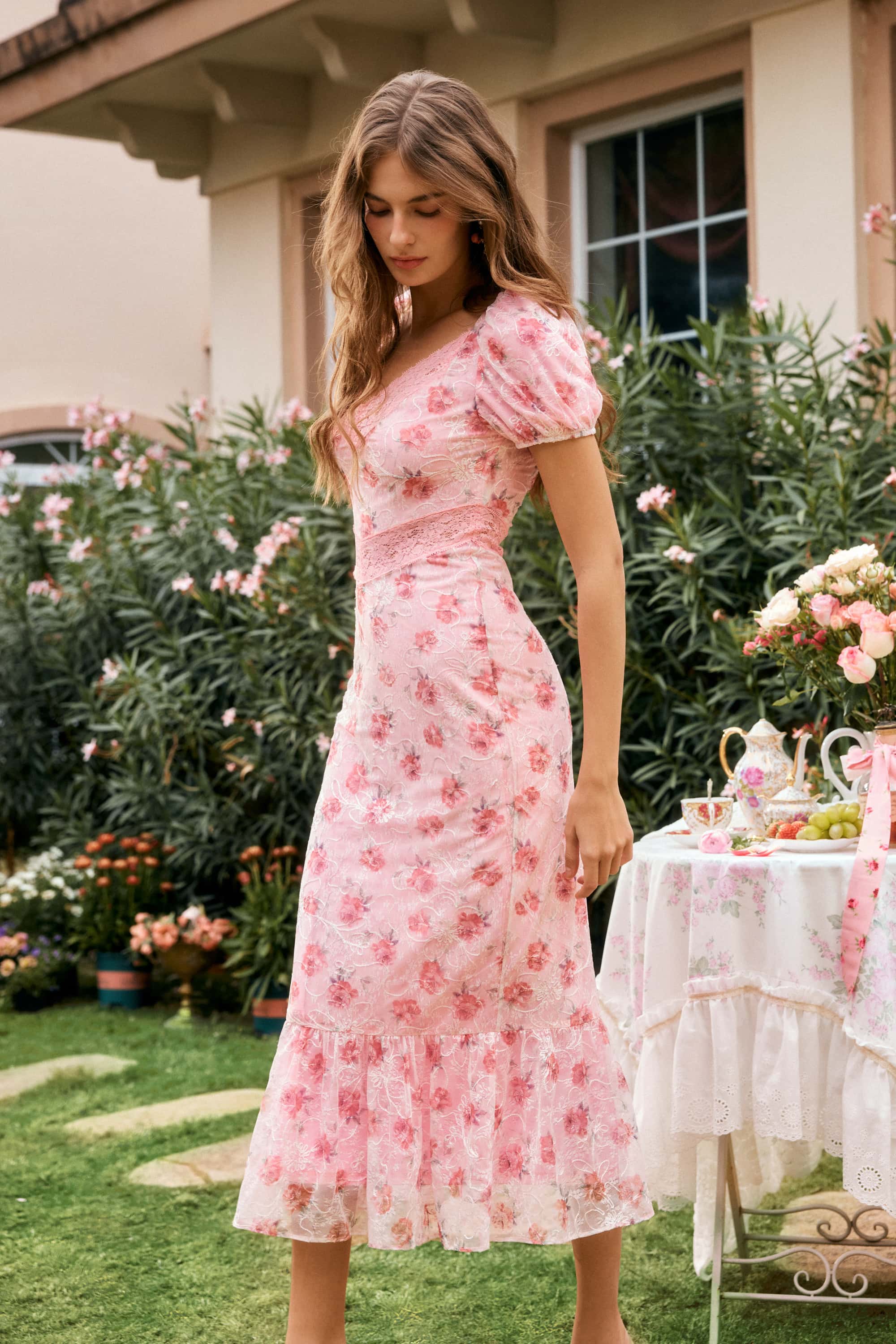 Lilibet Lace Floral Midi Dress