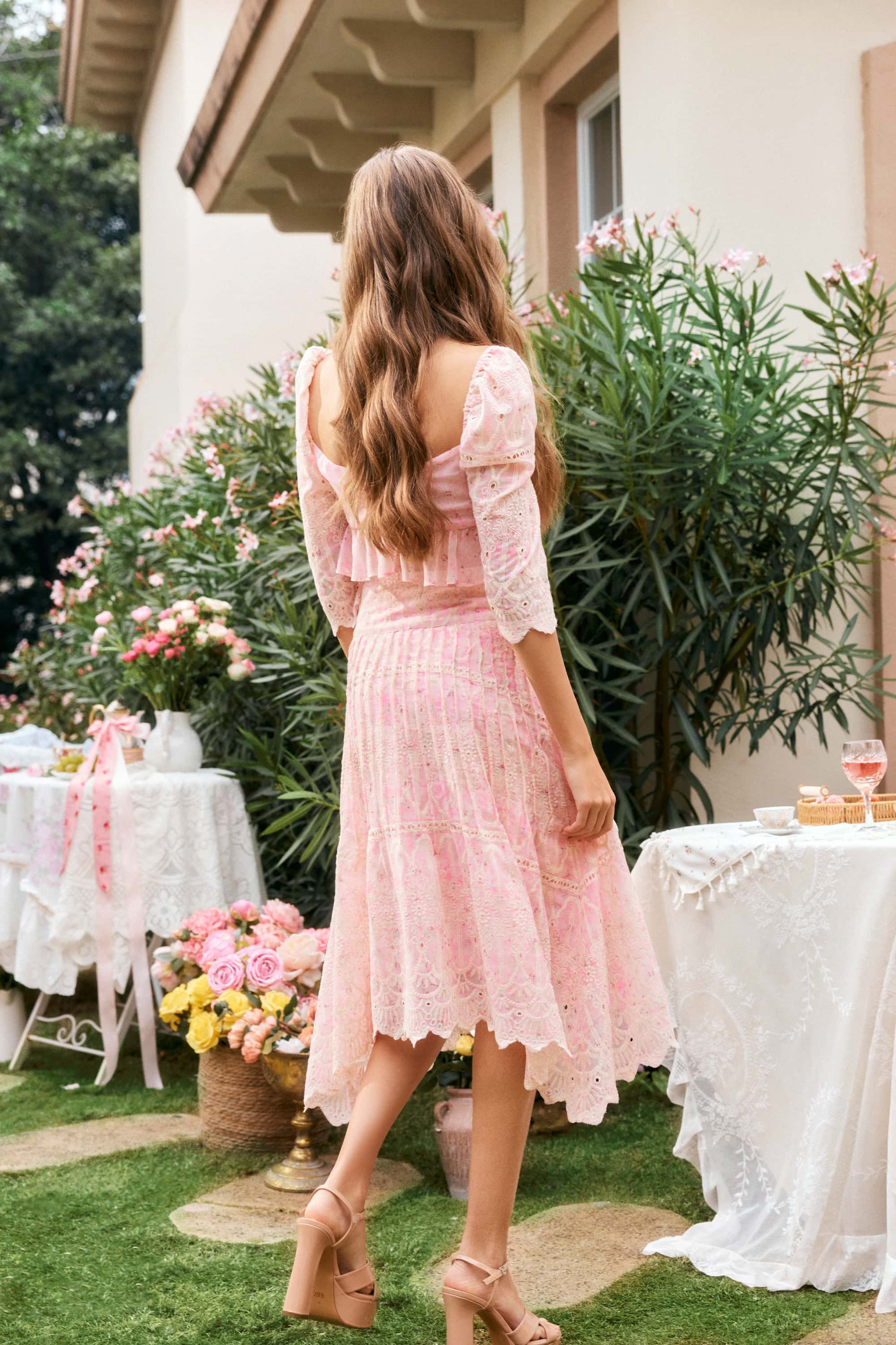 Emily Embroidered Pink Midi Skirt