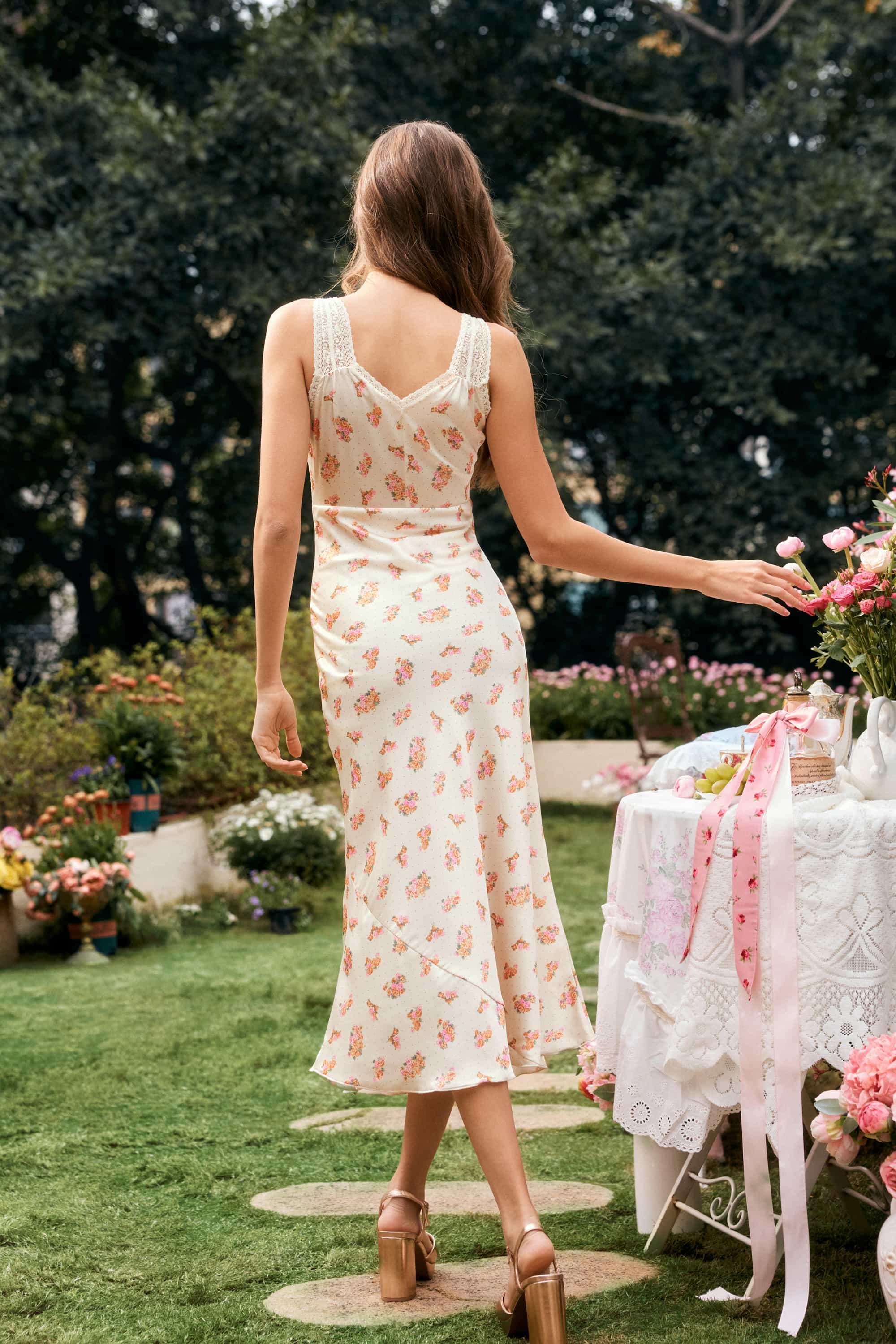 Rachel Floral Spaghetti Strap  Midi Dress