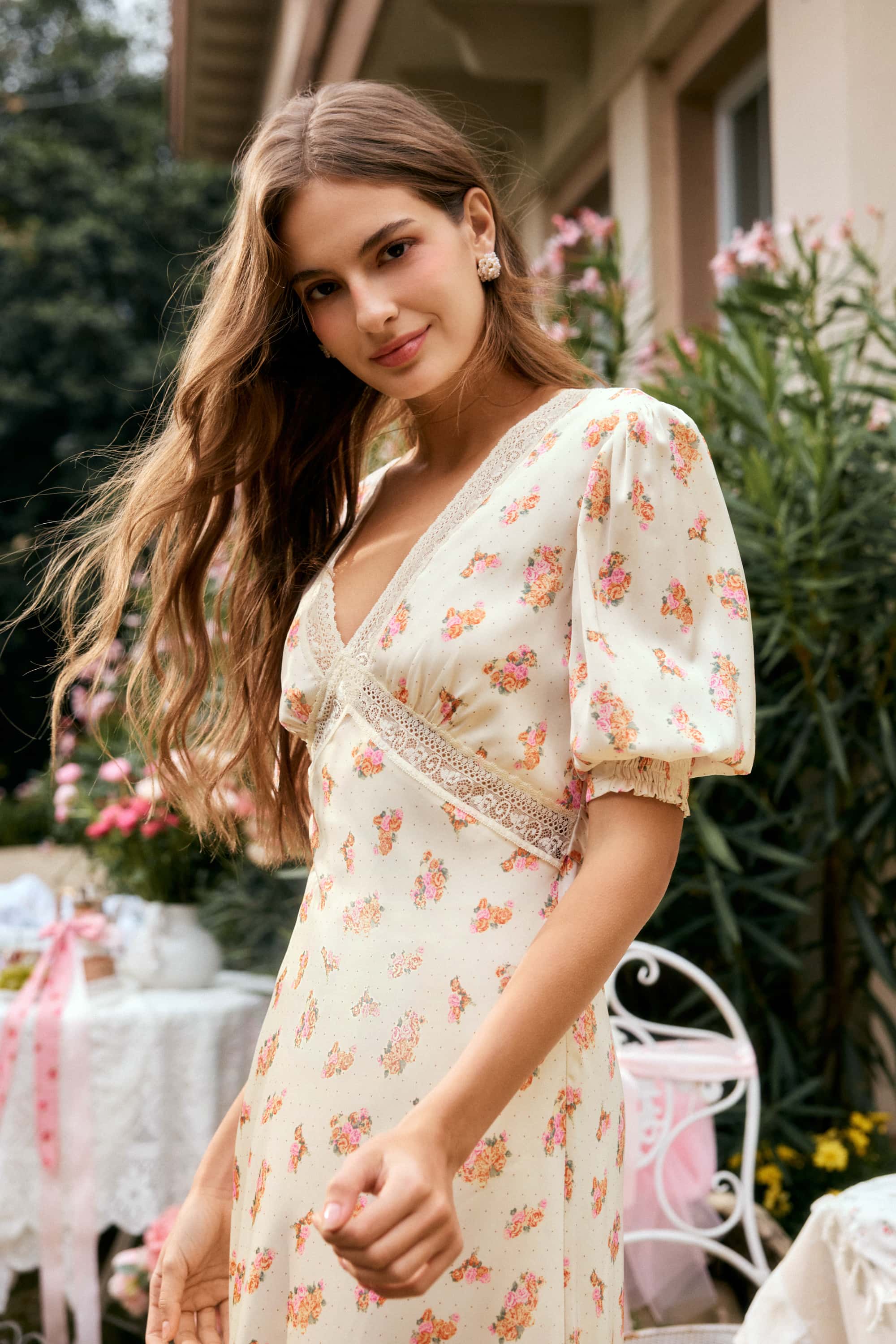 Rosa Satin Floral Midi Dress