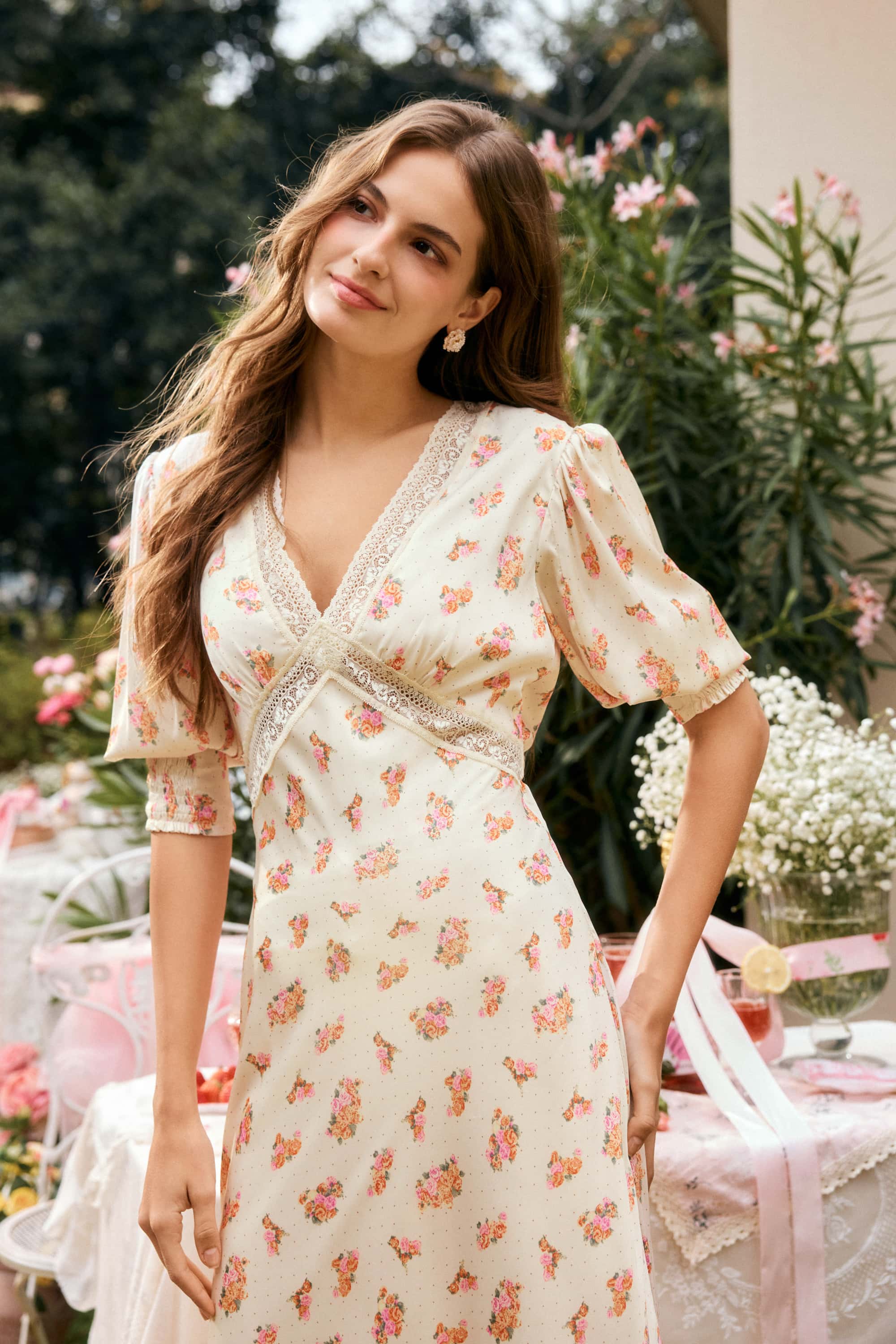 Rosa Satin Floral Midi Dress