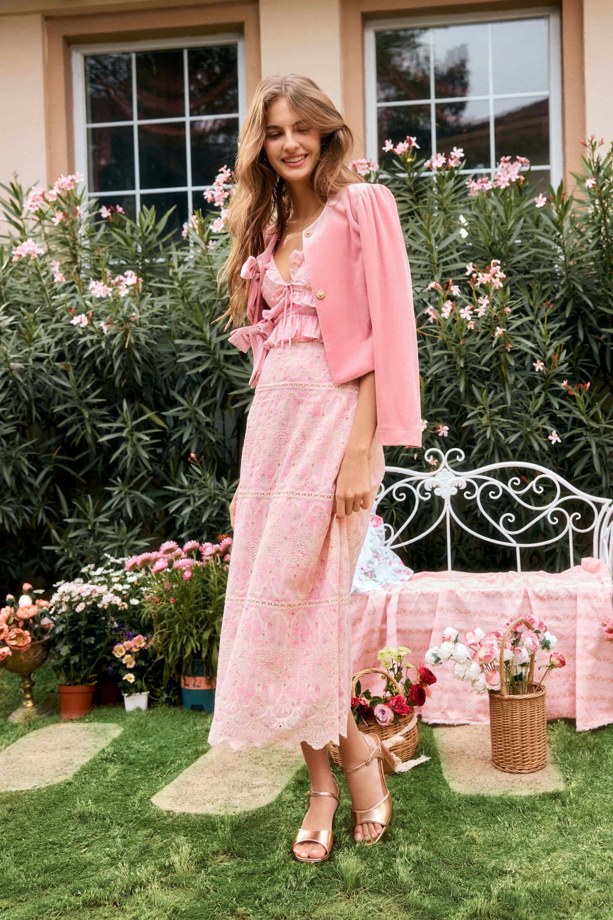 Alice Velvet Bow Jacket in Pink