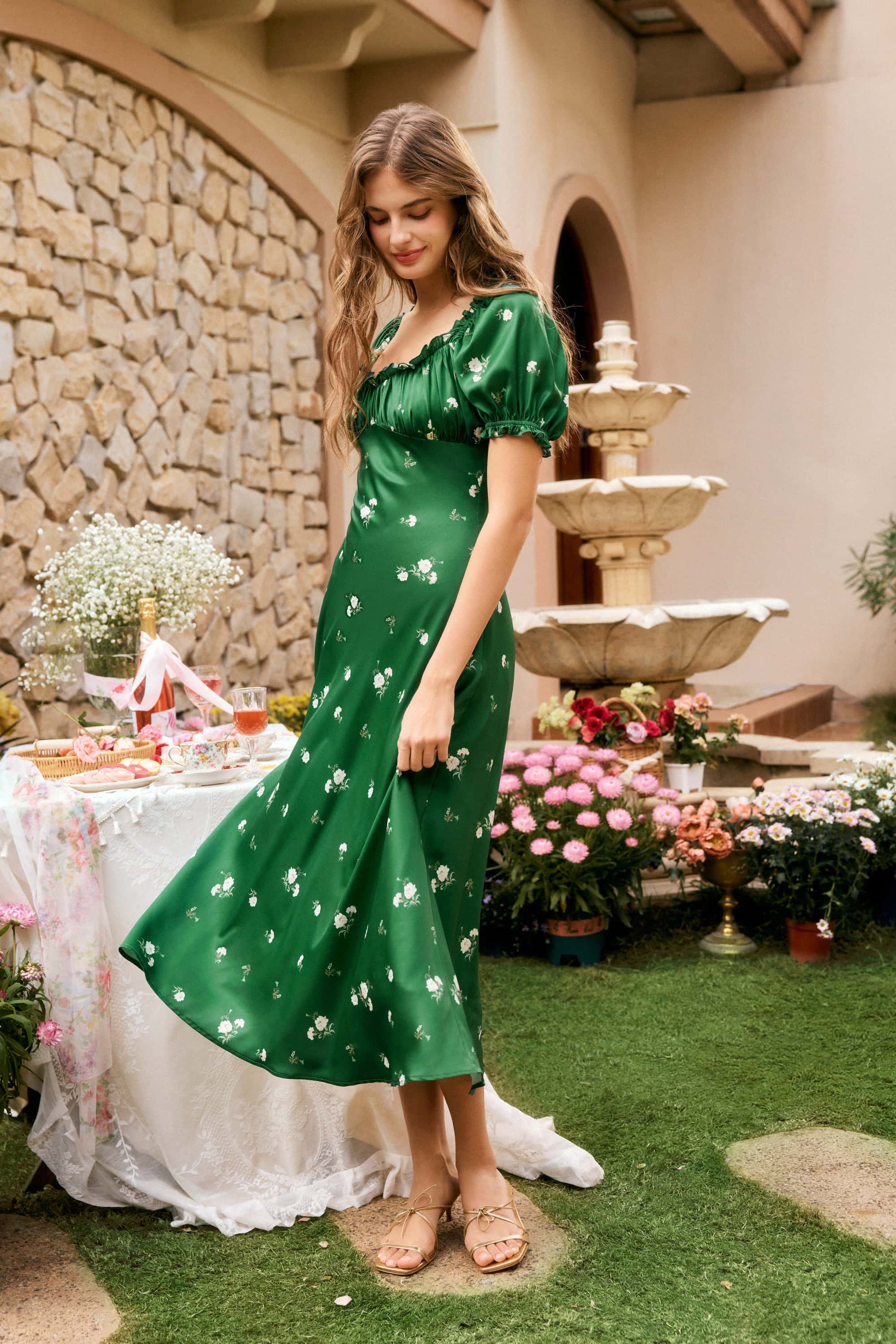 Elva Emerald Green Floral Midi Dress