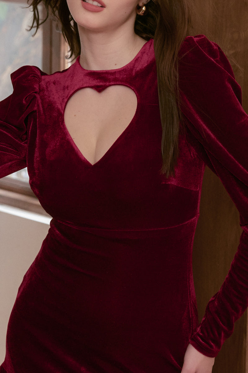 Ida Heart-Shaped Cut-Out Velvet Mini Dress