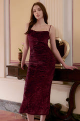 Alaina Spaghetti Straps Velvet Midi Dress