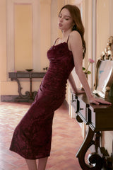 Alaina Spaghetti Straps Velvet Midi Dress