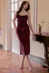 Alaina Spaghetti Straps Velvet Midi Dress