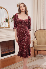 Margot Sweetheart Neckline Velvet Midi Dress