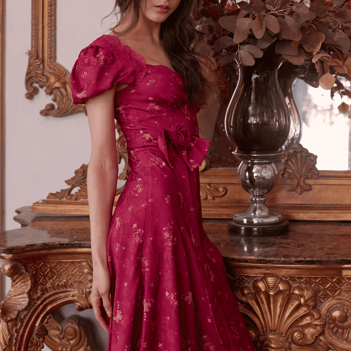 Jana Jacquard Satin Lace Midi Dress