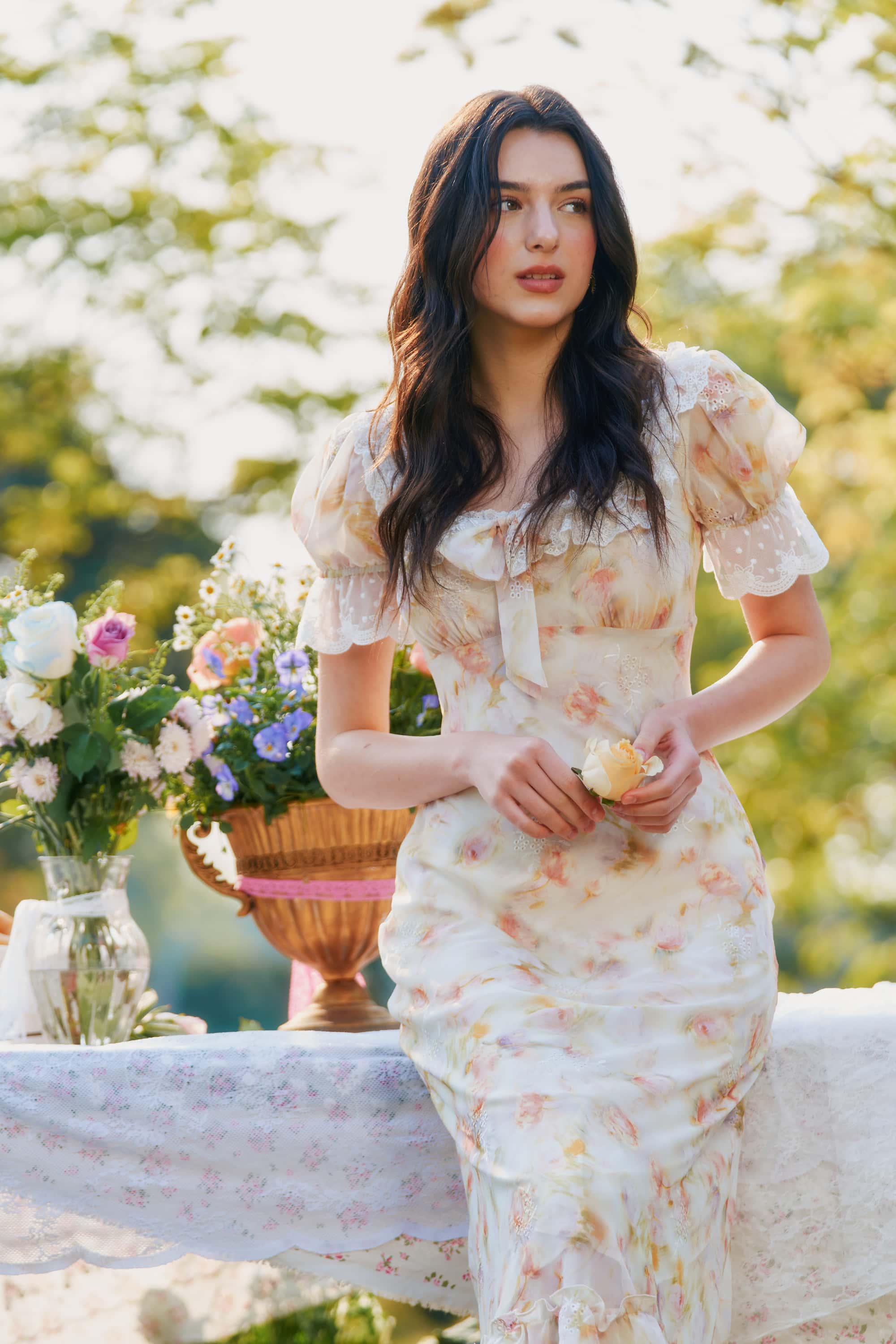 Lizzy Chiffon Lace Floral Maxi dress