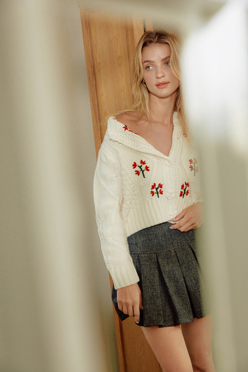 Alva White Vintage Embroidery Cardigan