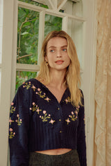 Loreta Vintage Floral Single-Breasted Cardigan