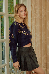 Loreta Vintage Floral Single-Breasted Cardigan