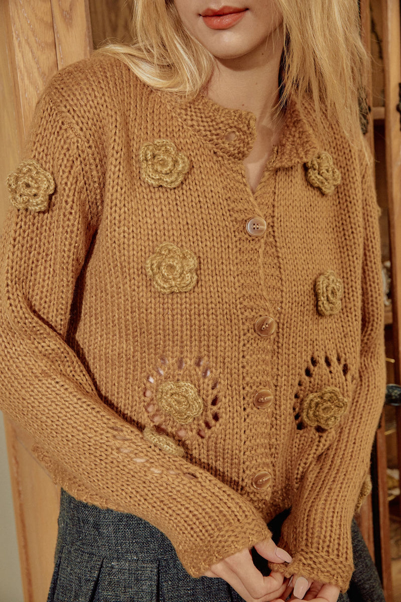 Adalyn Crochet florals Knit Cardigan