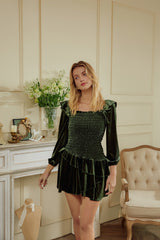 Suri Square Neckline Tiered Velvet Mini Dress