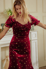 New Shinne！Reeva Gold Print Velvet dress Midi Dress