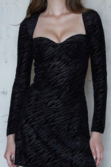 Emilia Queen Ann Neckline Burn-Out Velvet Dress in Black