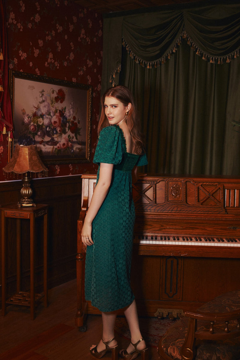 Deanna Emerald Green Lace Midi Dress