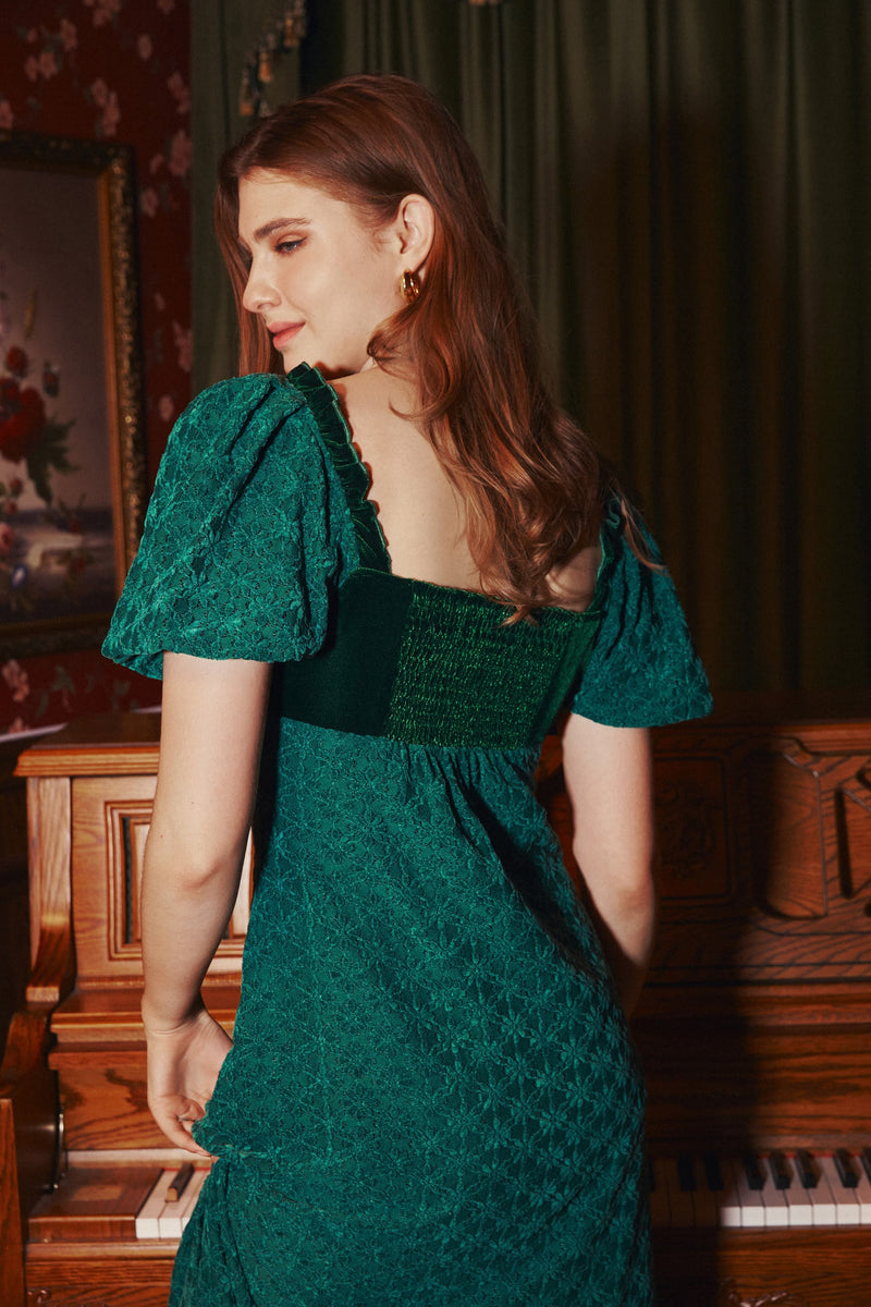 Deanna Emerald Green Lace Midi Dress