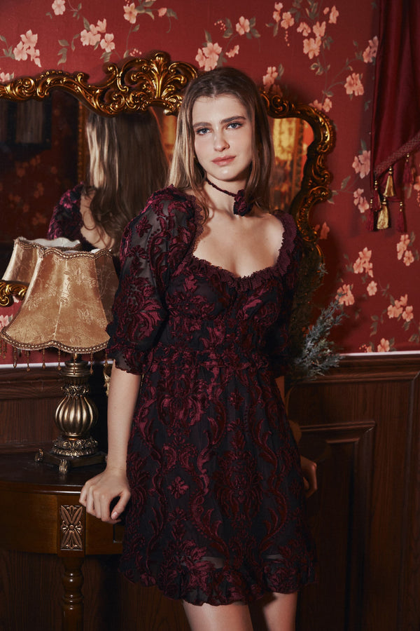 Maya Lotus Leaf Rose Silhouette Mini Dress