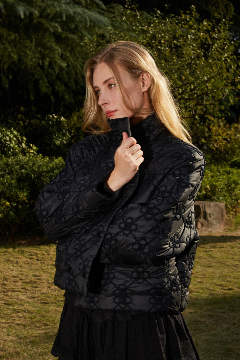Olina Velvet Thread Embroidery Black Jacket