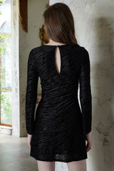 Emilia Queen Ann Neckline Burn-Out Velvet Dress in Black