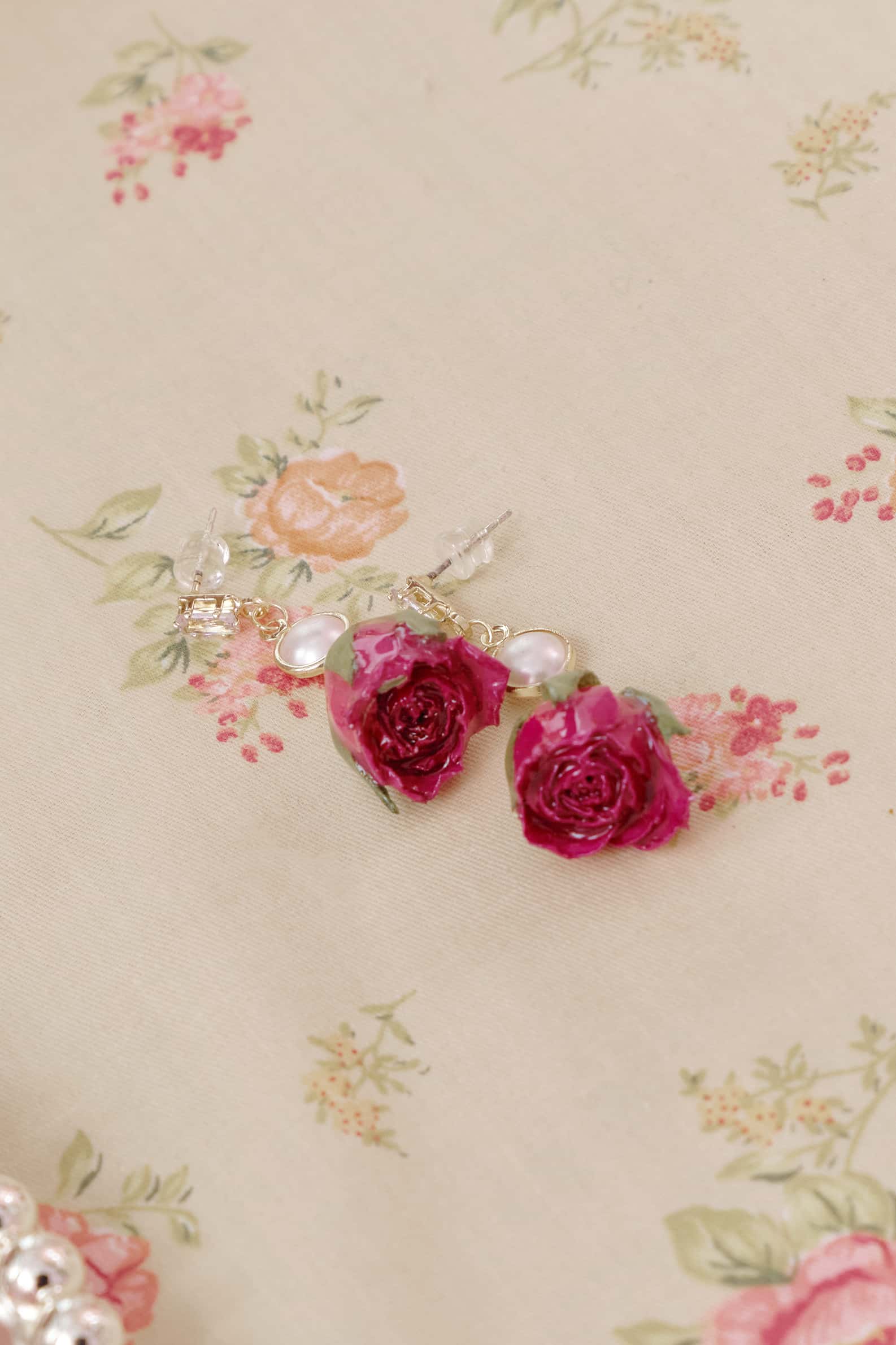 Pearl and Purple Rose Ear Studs