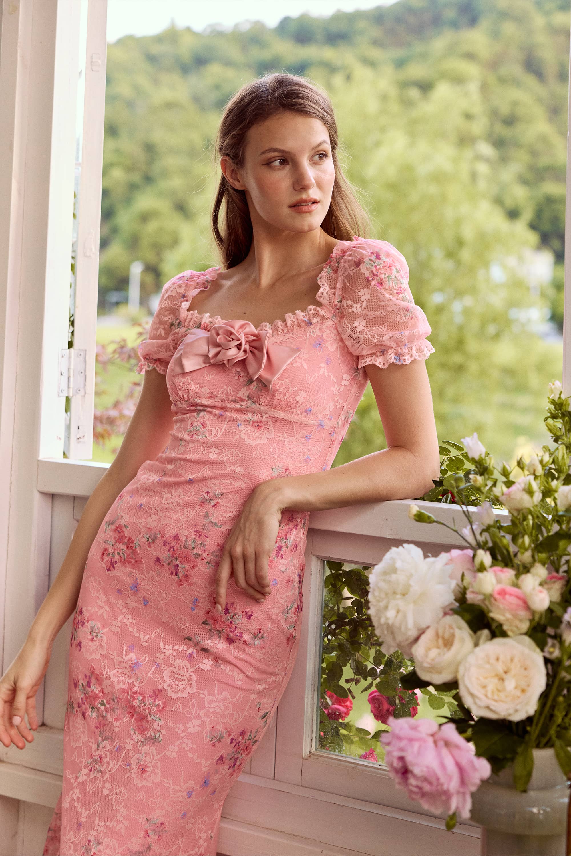 Celeste Lace Floral Mermaid Midi Dress