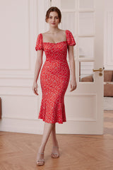 Serena Puff Sleeves Stretch Midi Dress