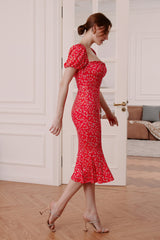 Serena Puff Sleeves Stretch Midi Dress