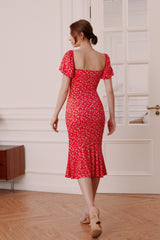 Serena Puff Sleeves Stretch Midi Dress