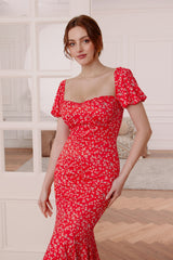 Serena Puff Sleeves Stretch Midi Dress