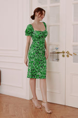 Helena Puff Sleeves Stretch Midi Dress