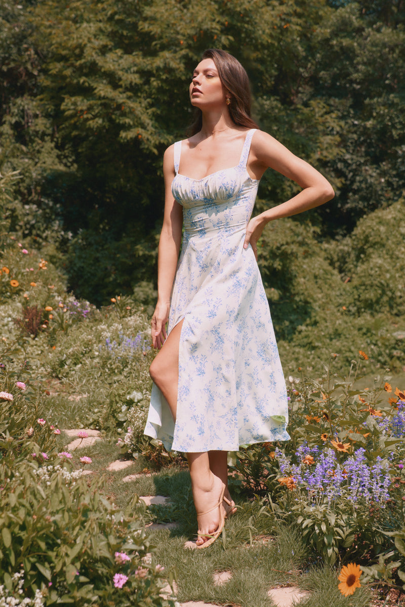 Kimberly Blue Floral Front Slit Dress – LAIT