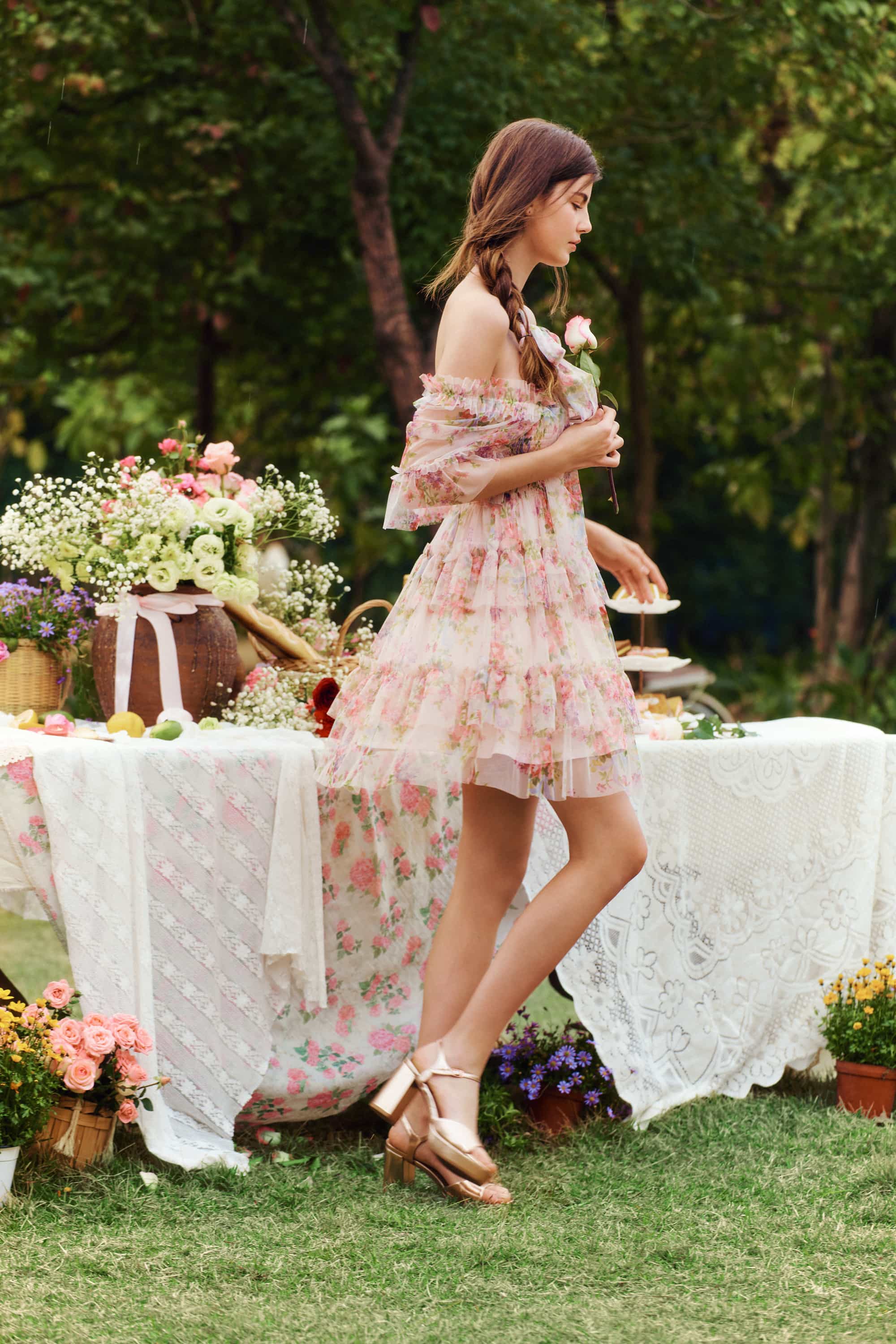 Beatrice Floral Ruffled Tulle Mini Dress