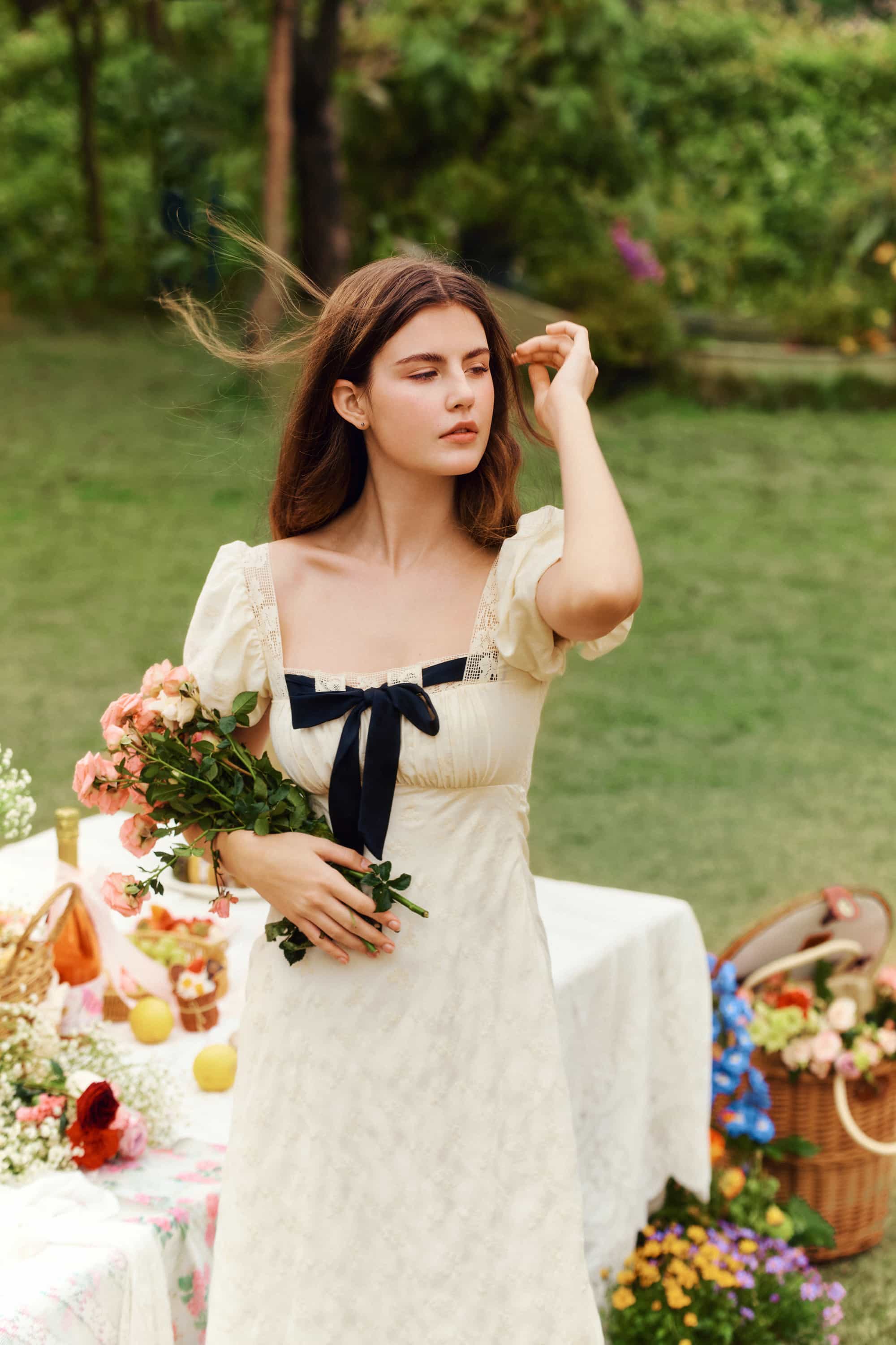 Kylie Beige Puff Sleeve Midi Dress
