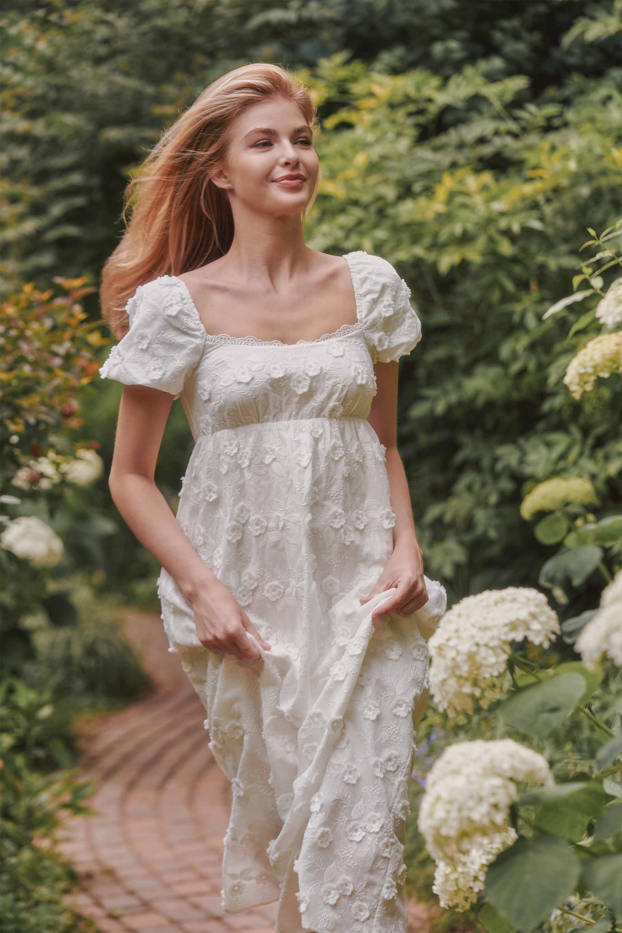 Kaylin Empire Waist Textured Flower Midi Dress
