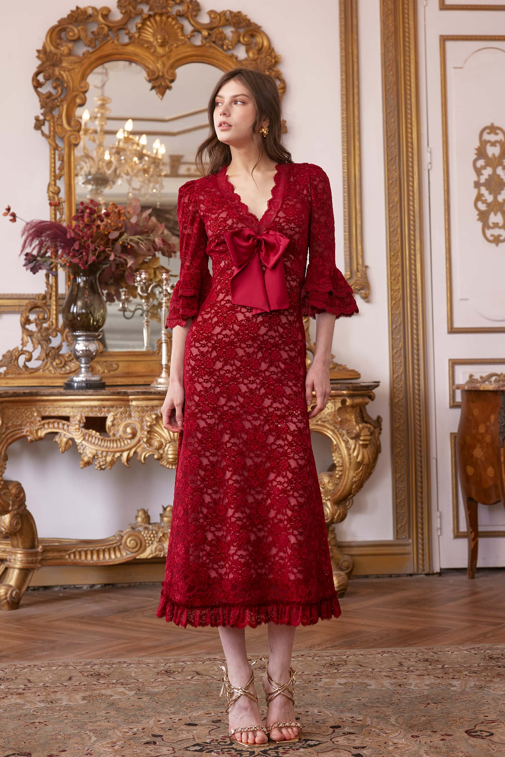 Elaine Lace Floral Midi Dress