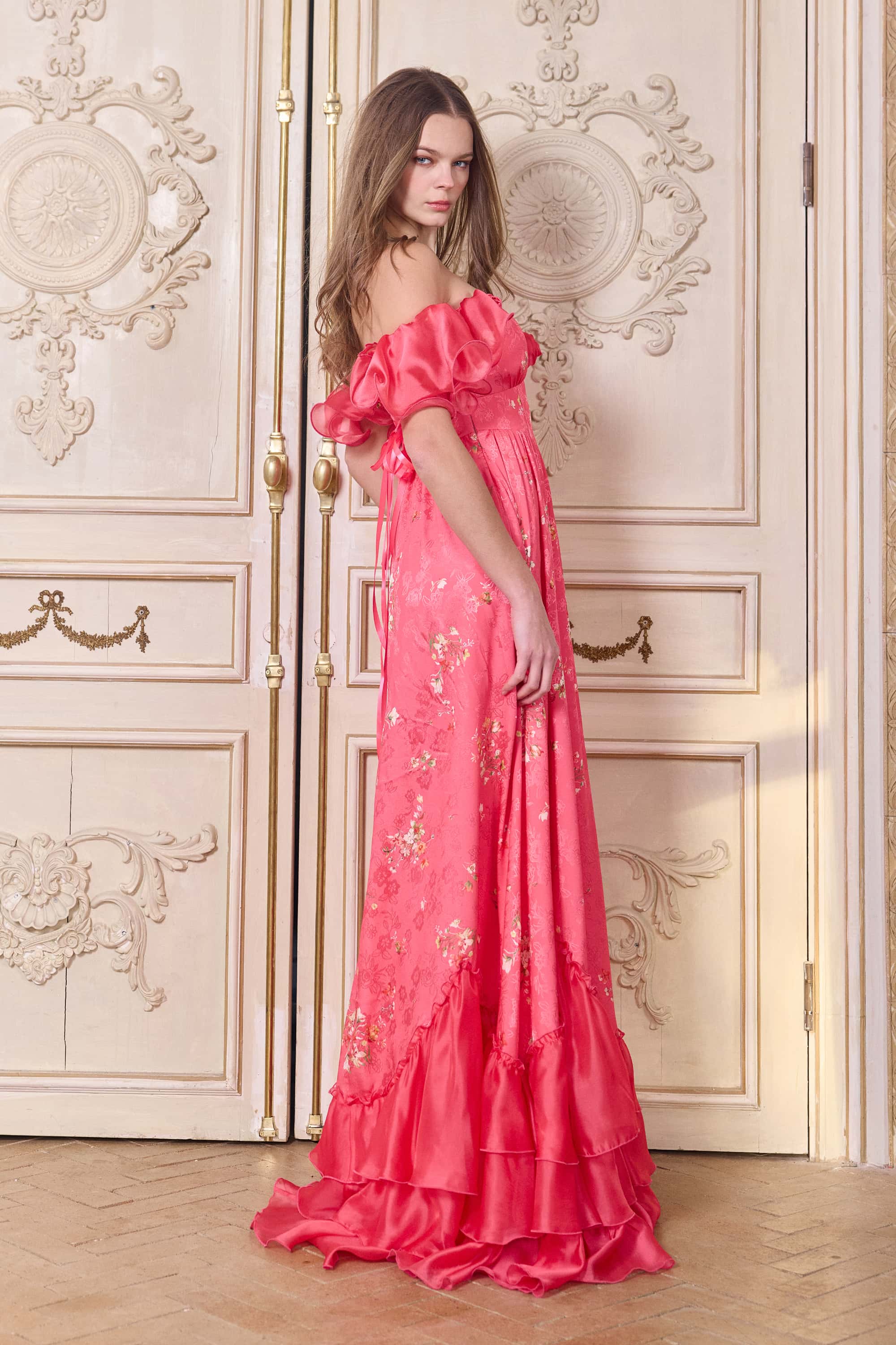 Fatima Jacquard Satin Floral Formal Maxi Dress