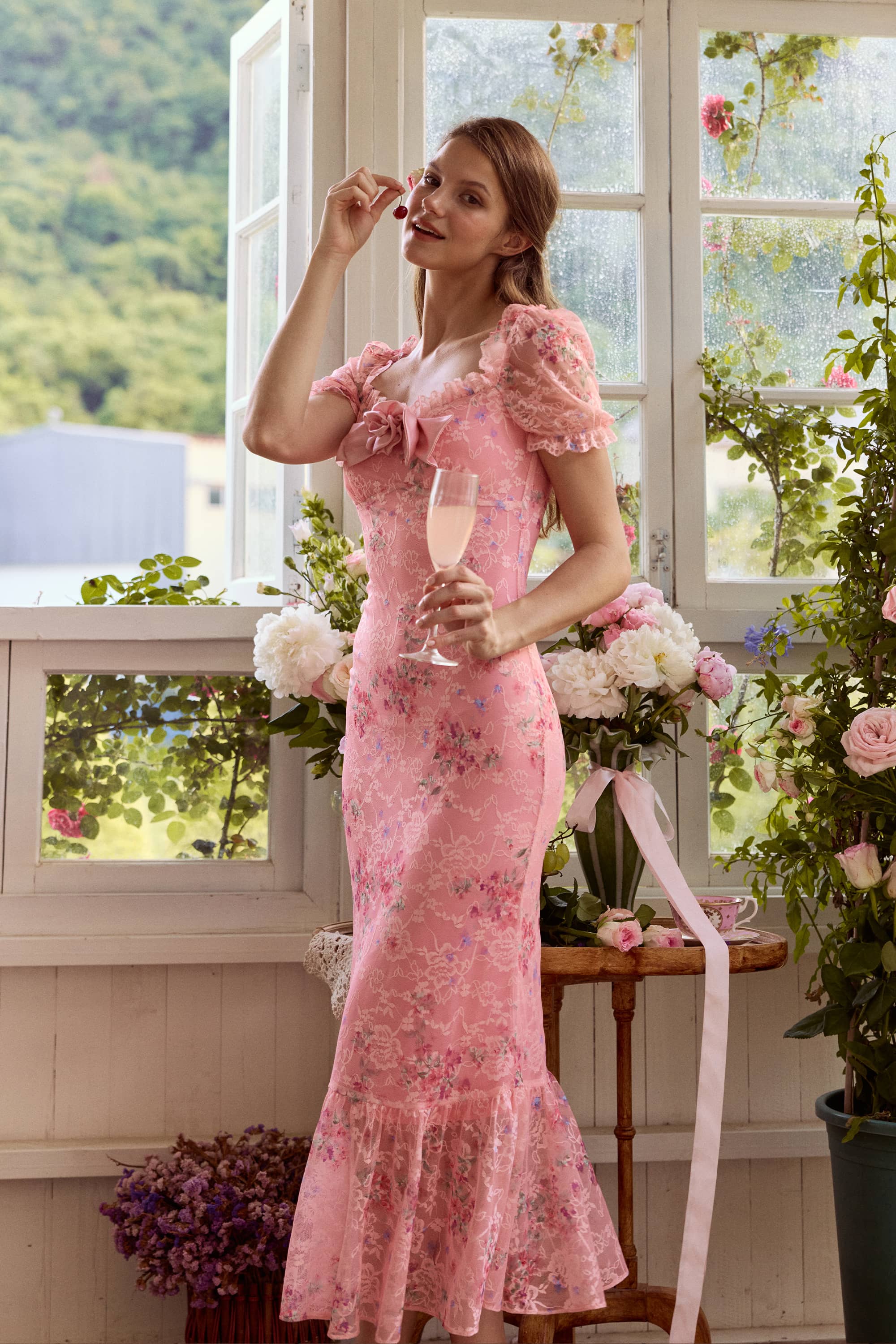 Celeste Lace Floral Mermaid Midi Dress
