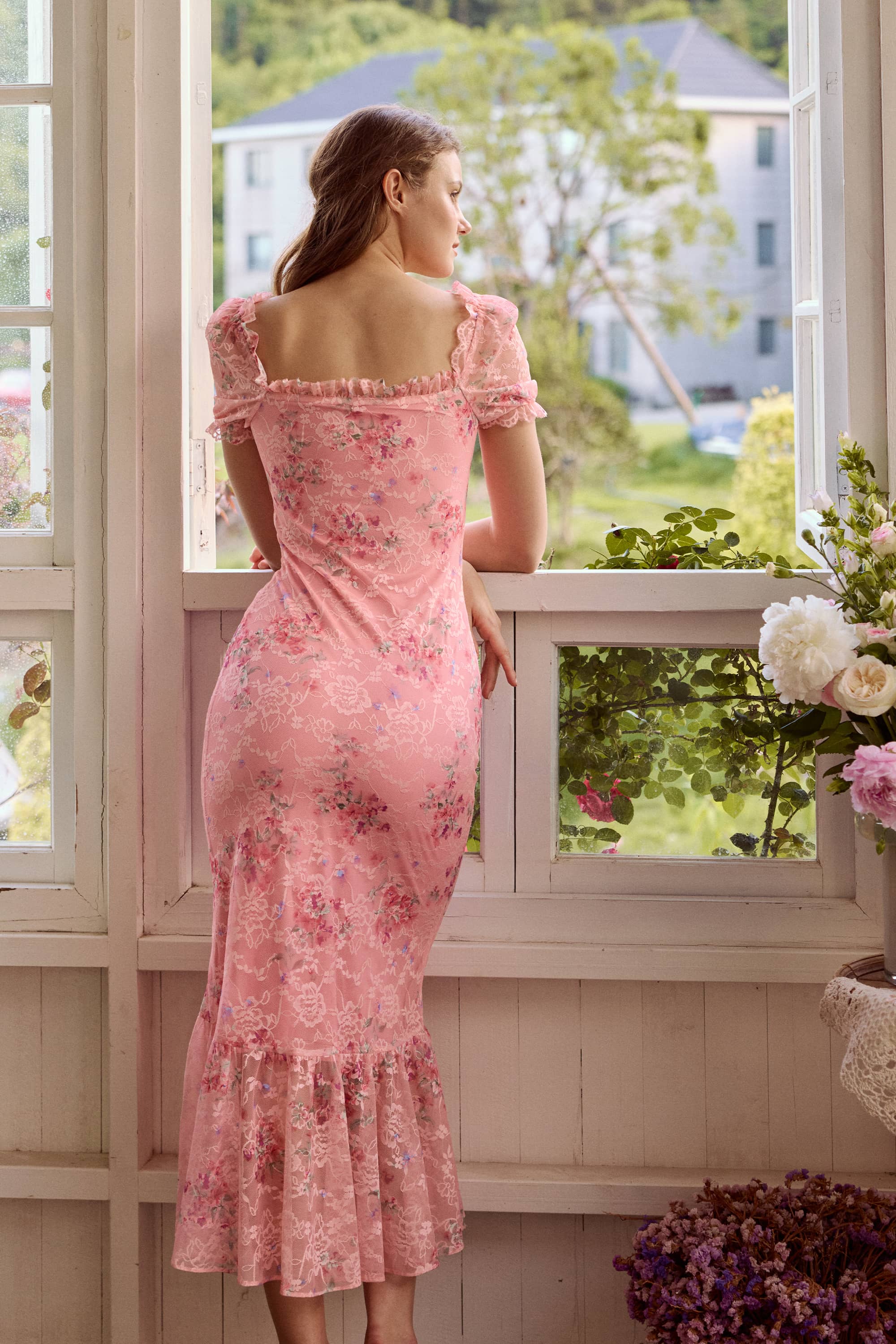 Celeste Lace Floral Mermaid Midi Dress