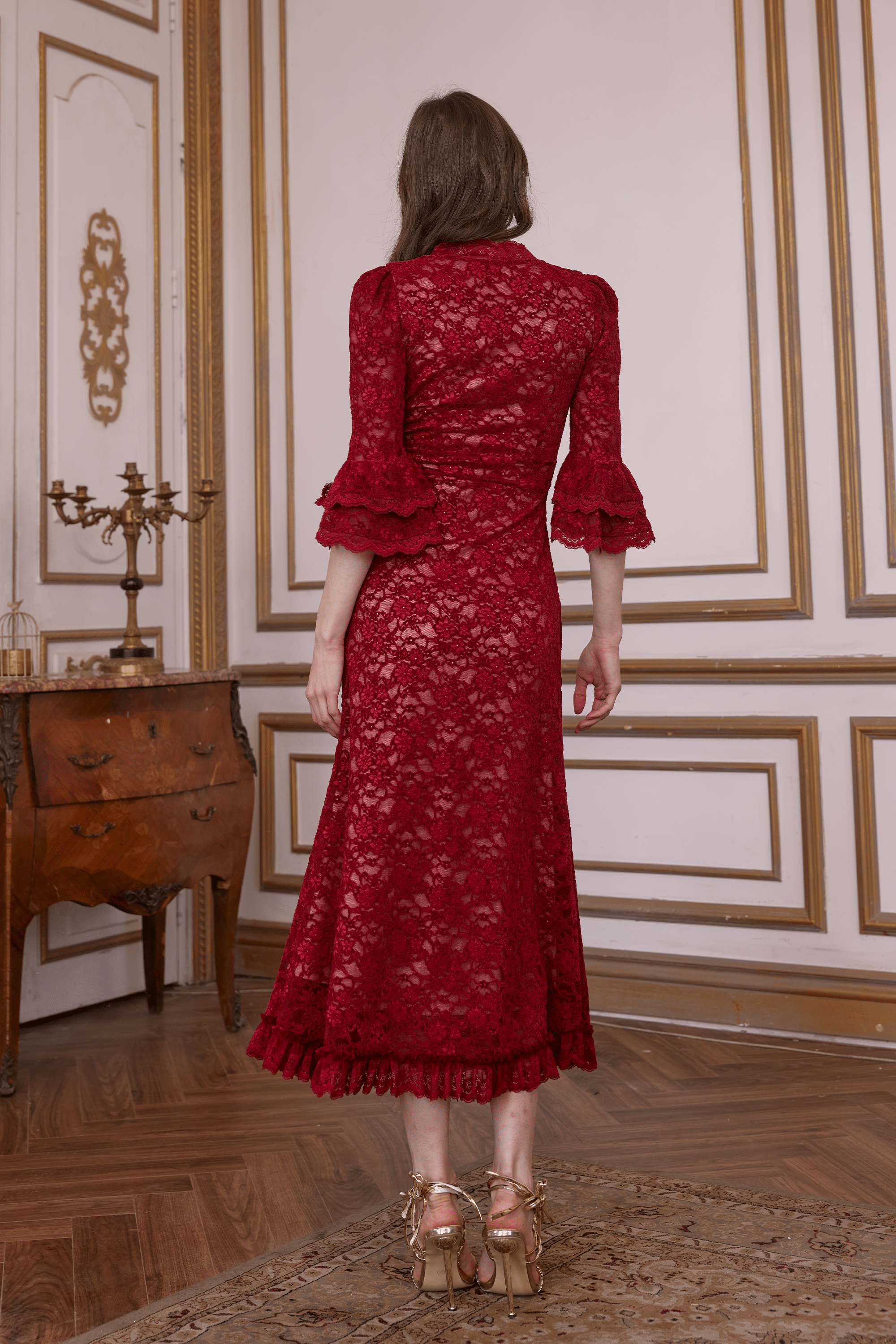 Elaine Lace Floral Midi Dress